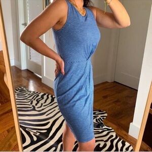 Gap cotton blend tank dress Sz S blue white Fitted Bodycon striped